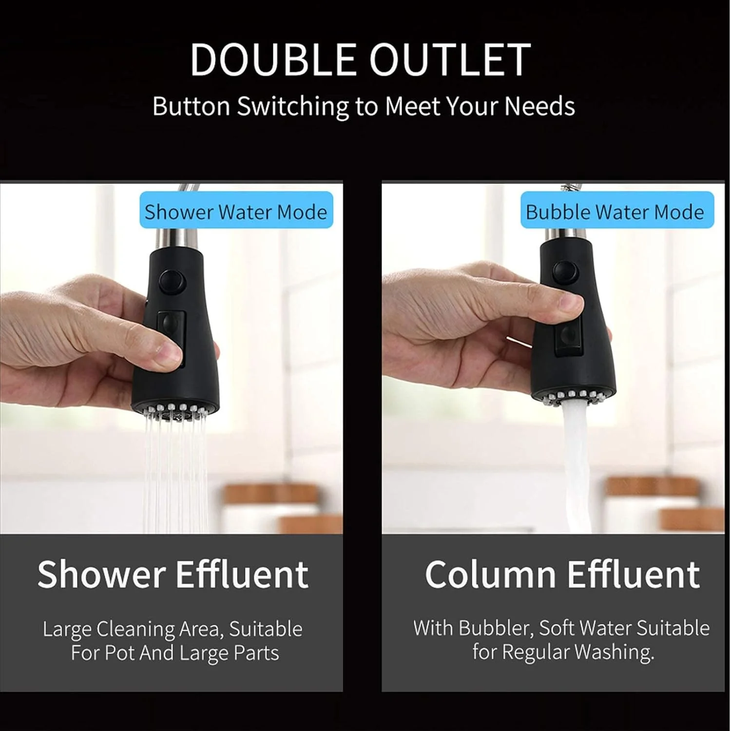 شیر آشپزخانه بدون لمس، شیر آشپزخانه حسگر حرکتی، شیرآلات آشپزخانه با اسپری کشویی، شیرآلات سینک آشپزخانه استیل ضد زنگ، شیر آشپزخانه هوشمند، مشکی (مشکی)