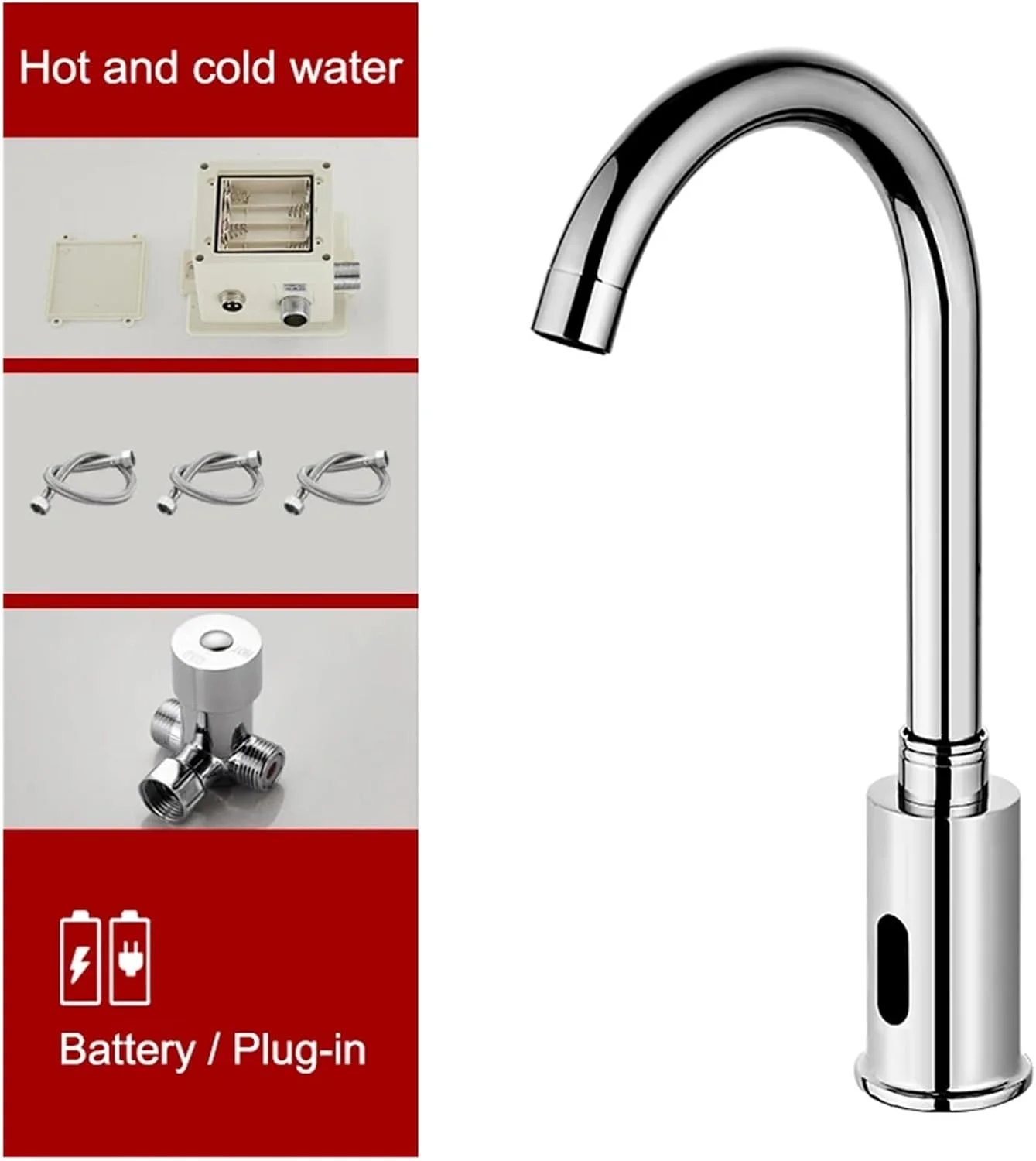 شیر آب حوضچه سنسور دار اتوماتیک QDDVGTGDS کروم، شیر مخلوط کننده آب نصب شده روی عرشه، شیرآلات سینک آشپزخانه، مخلوط کن روشویی حمام