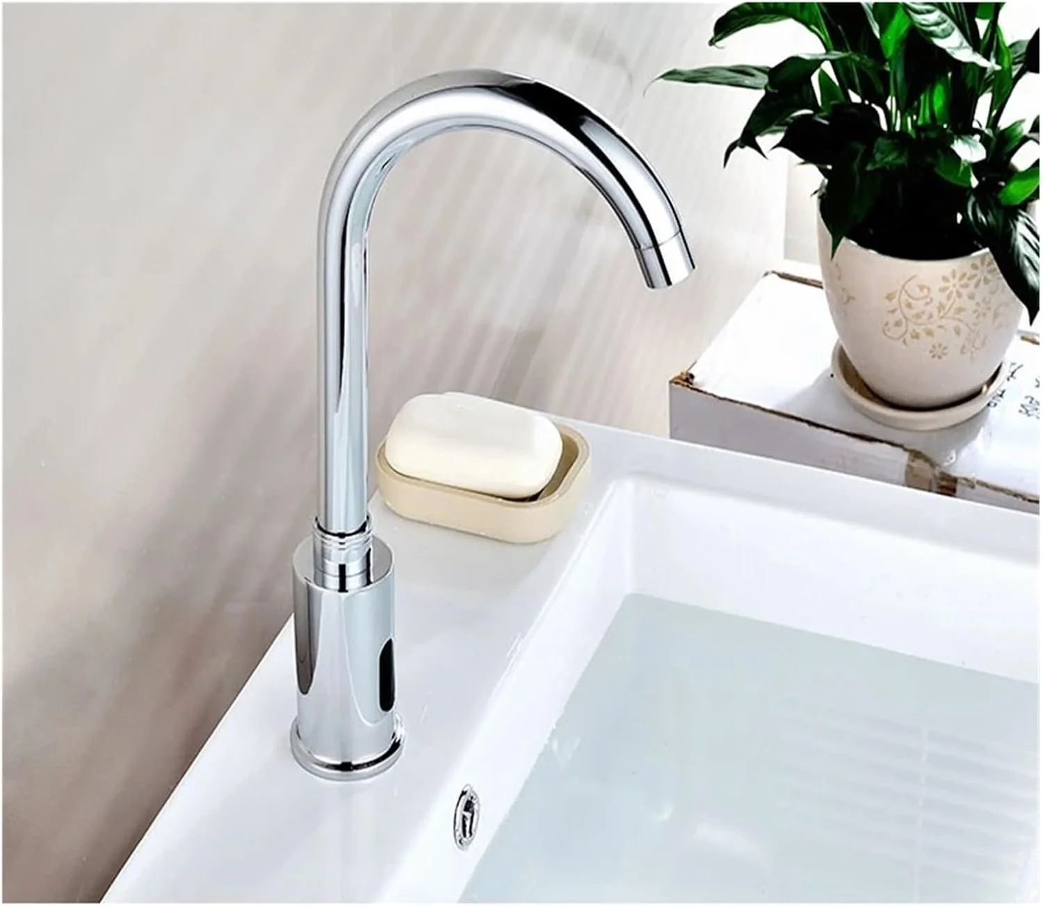 شیر آب حوضچه سنسور دار اتوماتیک QDDVGTGDS کروم، شیر مخلوط کننده آب نصب شده روی عرشه، شیرآلات سینک آشپزخانه، مخلوط کن روشویی حمام