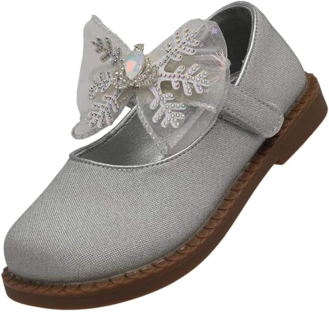 صندل های تخت مری جین بچه گانه، کفش های مجلسی پرنسسی زیبا با پاپیون دانه برفی برای کودکان کوچک