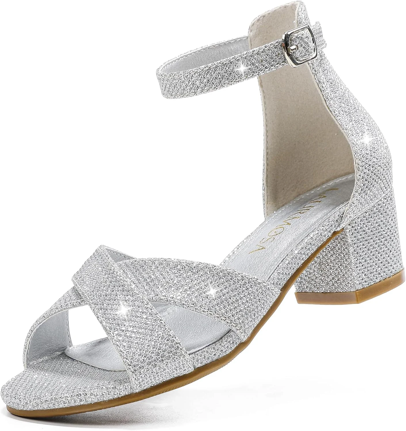 صندل پاشنه بلند دخترانه، کفش مجلسی دخترانه، کفش ساقدوش عروس، صندل انگشتی بند دار پاشنه پهن برای کودکان نوپا و بزرگ، صندل لژدار برای مهمانی عروسی