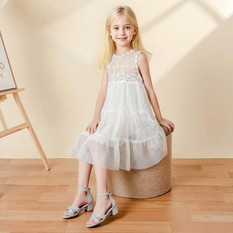 صندل پاشنه بلند دخترانه، کفش مجلسی دخترانه، کفش ساقدوش عروس، صندل انگشتی بند دار پاشنه پهن برای کودکان نوپا و بزرگ، صندل لژدار برای مهمانی عروسی