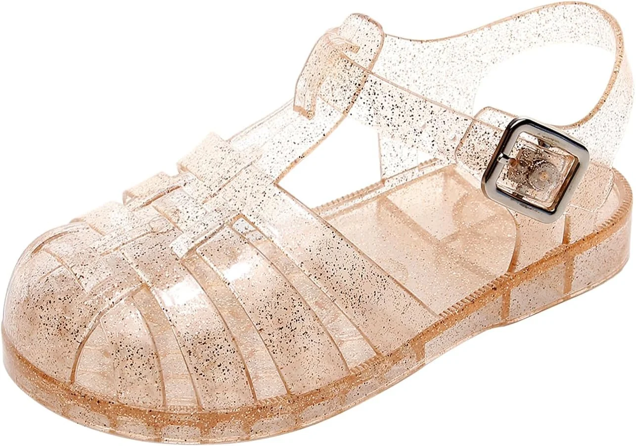 صندل های ژله ای دخترانه مناسب ساحل و تابستان، مدل یکسره بند دار، مناسب کودکان، اکلیلی، شفاف آبی، سایز 24، تخت و نرم، مناسب پرنسس