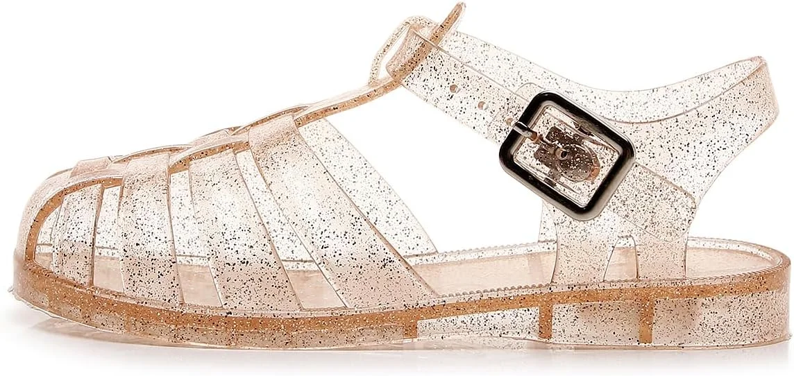 صندل های ژله ای دخترانه مناسب ساحل و تابستان، مدل یکسره بند دار، مناسب کودکان، اکلیلی، شفاف آبی، سایز 24، تخت و نرم، مناسب پرنسس