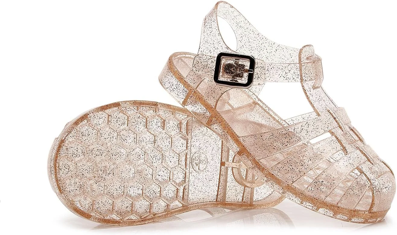 صندل های ژله ای دخترانه مناسب ساحل و تابستان، مدل یکسره بند دار، مناسب کودکان، اکلیلی، شفاف آبی، سایز 24، تخت و نرم، مناسب پرنسس