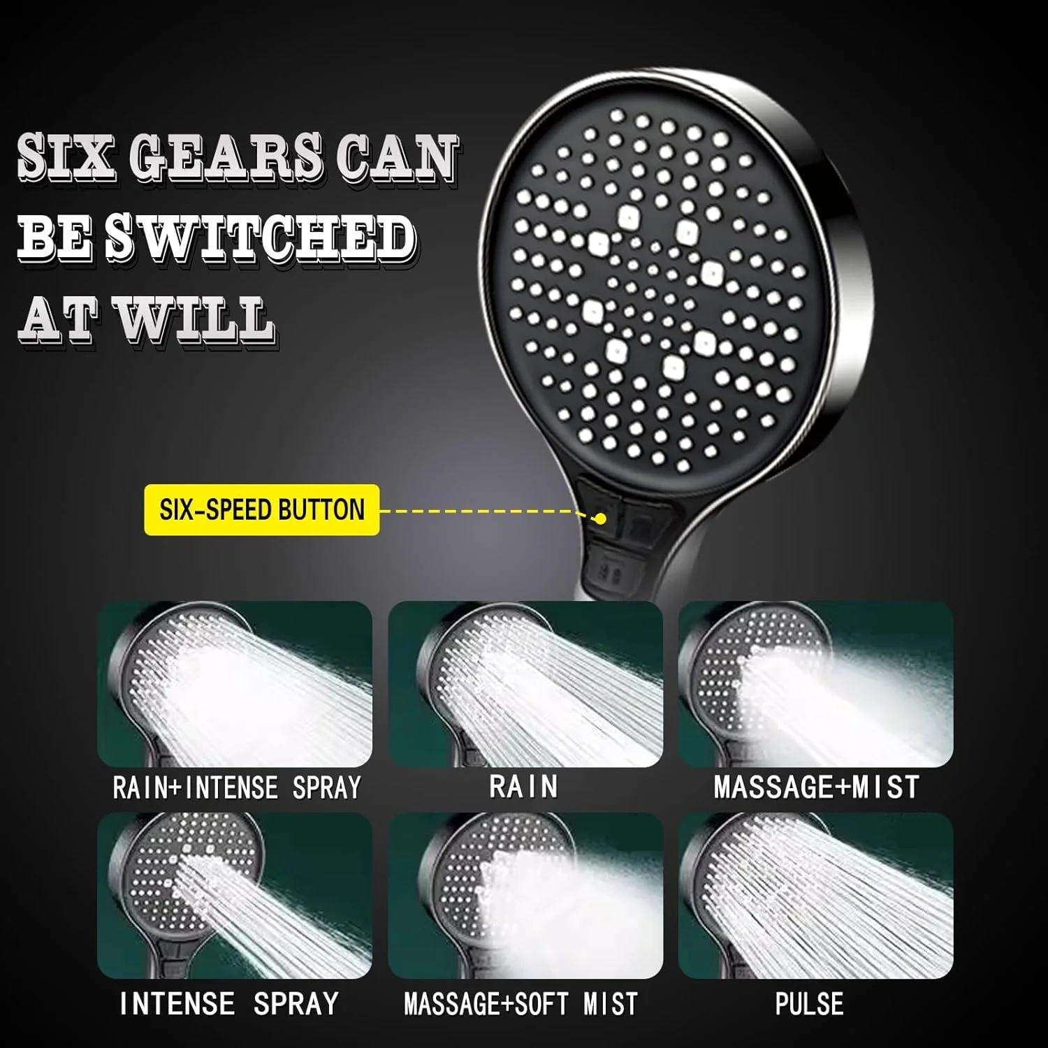 سردوش حمام با سر دوشی دستی، 6 حالت اسپری قابل تنظیم فشار بالا، سردوش دستی جداشدنی فیلتردار، میله دوش مقاوم در برابر سایش، پایه ABS، کاهش دهنده صدا - خاکستری