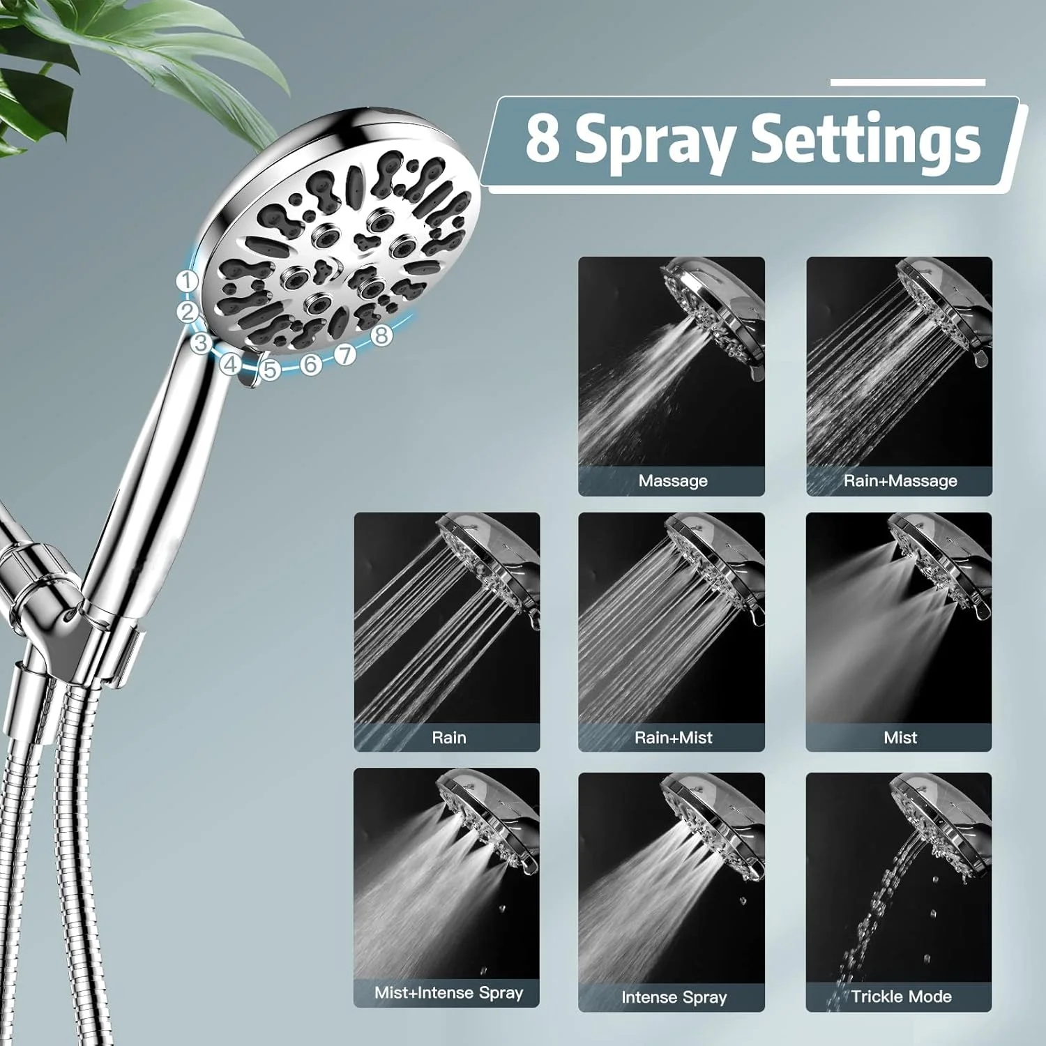 سردوش حمام KASTWAVE، سردوش فشار قوی 8 حالته با قابلیت جدا شدن، دارای حالت شستشوی قوی برای تمیز کردن وان، کاشی و حیوانات خانگی، سردوش جداشدنی 4.7 اینچی (فقط سردوش)