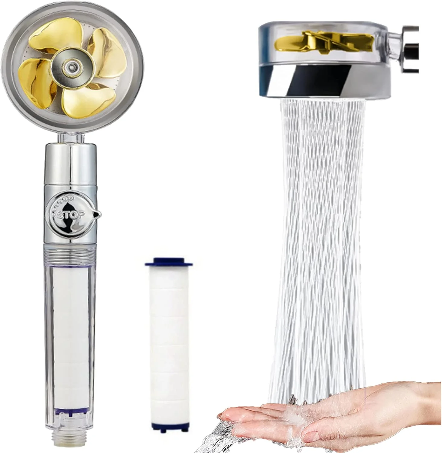 سردوش حمام فشار قوی، سردوش پروانه ای صرفه جویی کننده با فیلتر، سردوش گردابی با دکمه توقف، سردوش جت هیدرو نصب آسان، سردوش توربو دستی با چرخش 360 درجه (زرد)