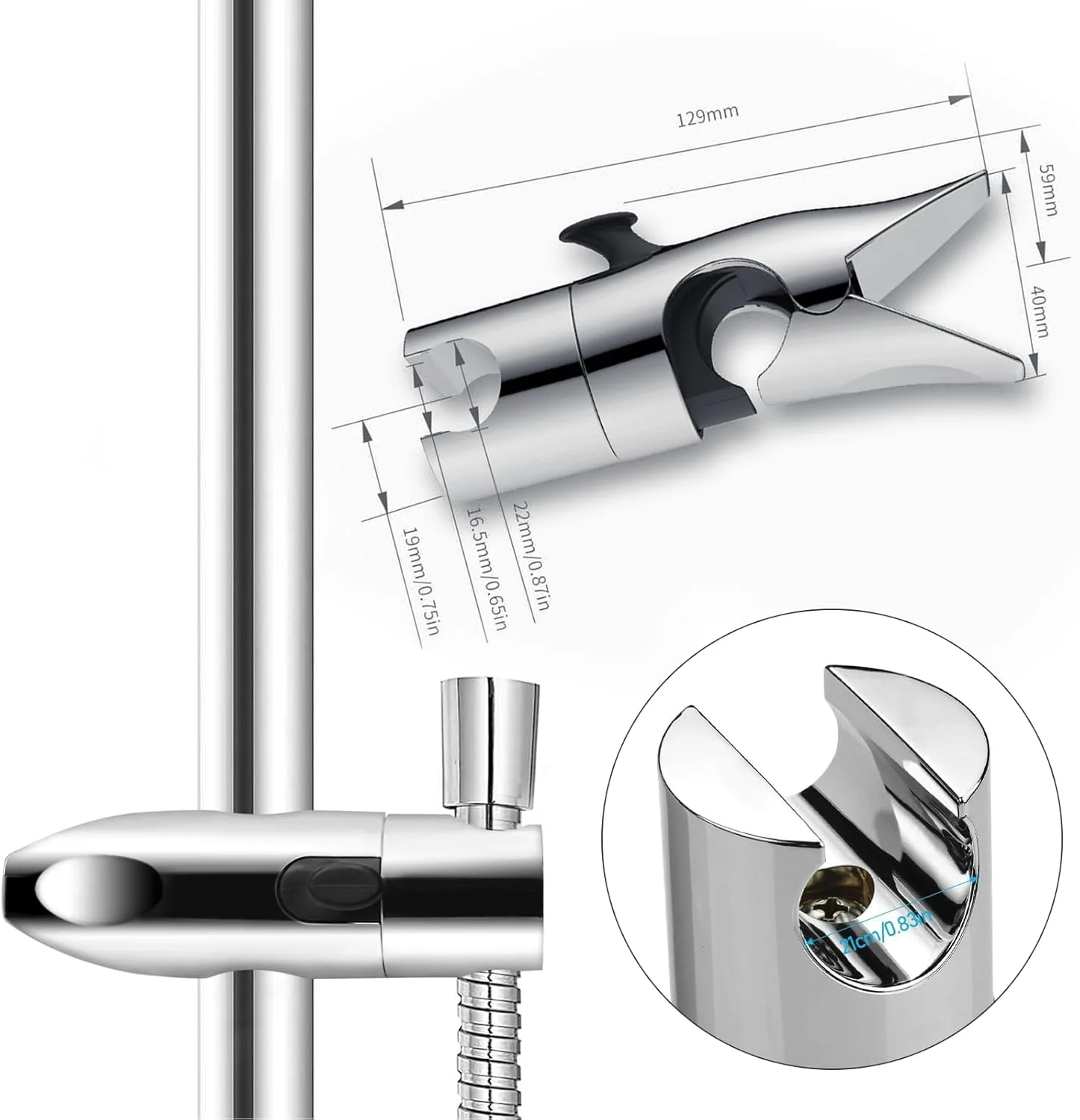 نگهدارنده سردوش کاست‌ویو، براکت نگهدارنده سردوش 18-25 میلی‌متری، گیره نگهدارنده سردوش جهانی قابل تنظیم، برای میله لغزنده دوش حمام، روکش کروم