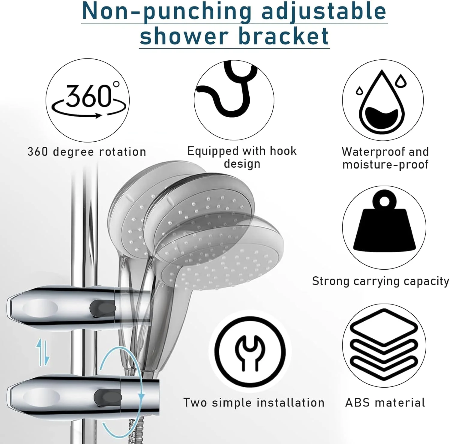 نگهدارنده سردوش کاست‌ویو، براکت نگهدارنده سردوش 18-25 میلی‌متری، گیره نگهدارنده سردوش جهانی قابل تنظیم، برای میله لغزنده دوش حمام، روکش کروم