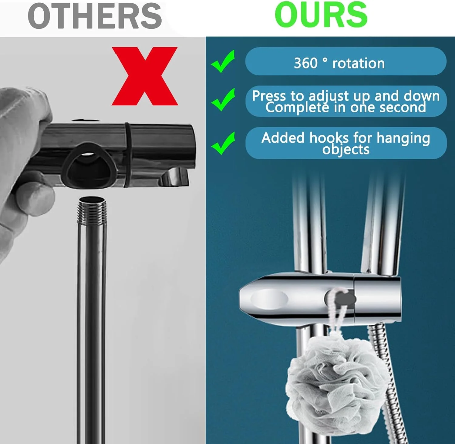 نگهدارنده سردوش کاست‌ویو، براکت نگهدارنده سردوش 18-25 میلی‌متری، گیره نگهدارنده سردوش جهانی قابل تنظیم، برای میله لغزنده دوش حمام، روکش کروم