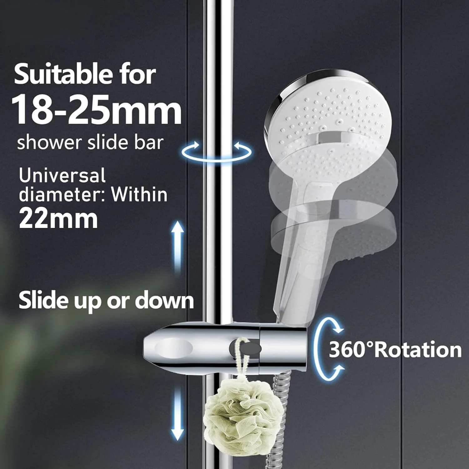 نگهدارنده سردوش کاست‌ویو، براکت نگهدارنده سردوش 18-25 میلی‌متری، گیره نگهدارنده سردوش جهانی قابل تنظیم، برای میله لغزنده دوش حمام، روکش کروم