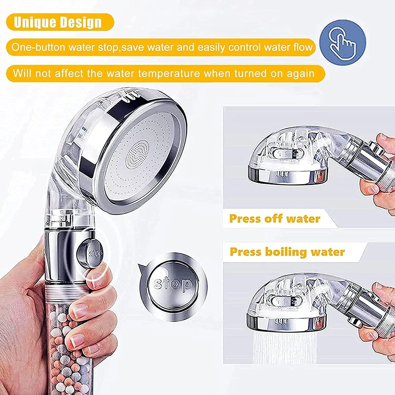 سردوش یونی KASTWAVE، سردوش دستی با فشار قوی، فیلتر آب سخت با کلید روشن/خاموش، 3 حالت نرم کننده آب، صرفه جویی در آب، سردوش قابل تنظیم با مهره های فیلتر سردوش یونی KASTWAVE، سردوش دستی با فشار قوی، فیلتر آب سخت با کلید روشن/خاموش، 3 حالت نرم کننده آب، صرفه جویی در آب، سردوش قابل تنظیم با مهره های فیلتر