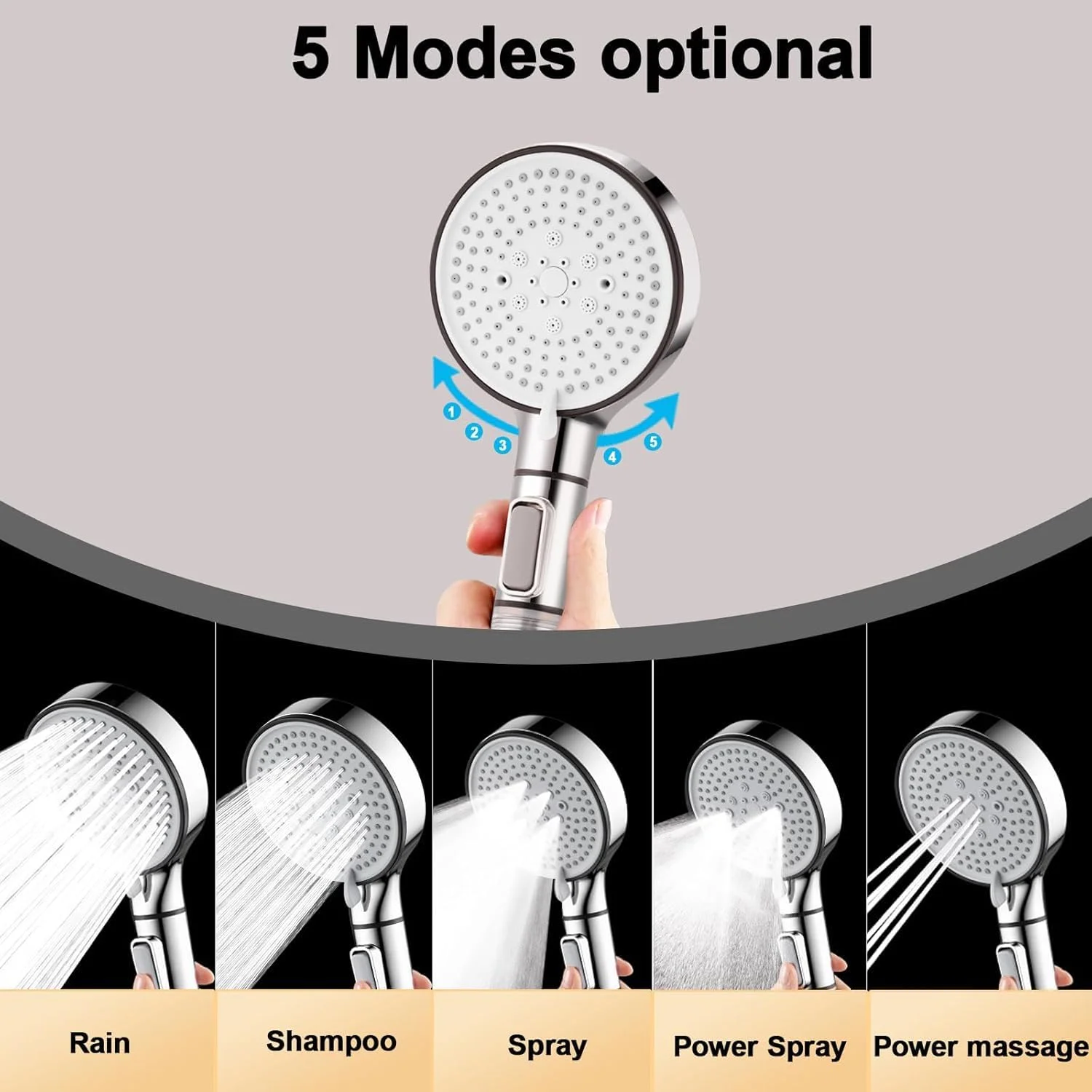 سردوش حمام KASTWAVE برای آب سخت، دارای فیلتر یونی صرفه جویی کننده، فشار قوی، پنل بزرگ، سردوشی دستی با 5 حالت اسپری و دکمه روشن/خاموش برای دوش های غیراکتریکی (نقره ای) سردوش حمام KASTWAVE برای آب سخت، دارای فیلتر یونی صرفه جویی کننده، فشار قوی، پنل بزرگ، سردوشی دستی با 5 حالت اسپری و دکمه روشن/خاموش برای دوش های غیراکتریکی (نقره ای)