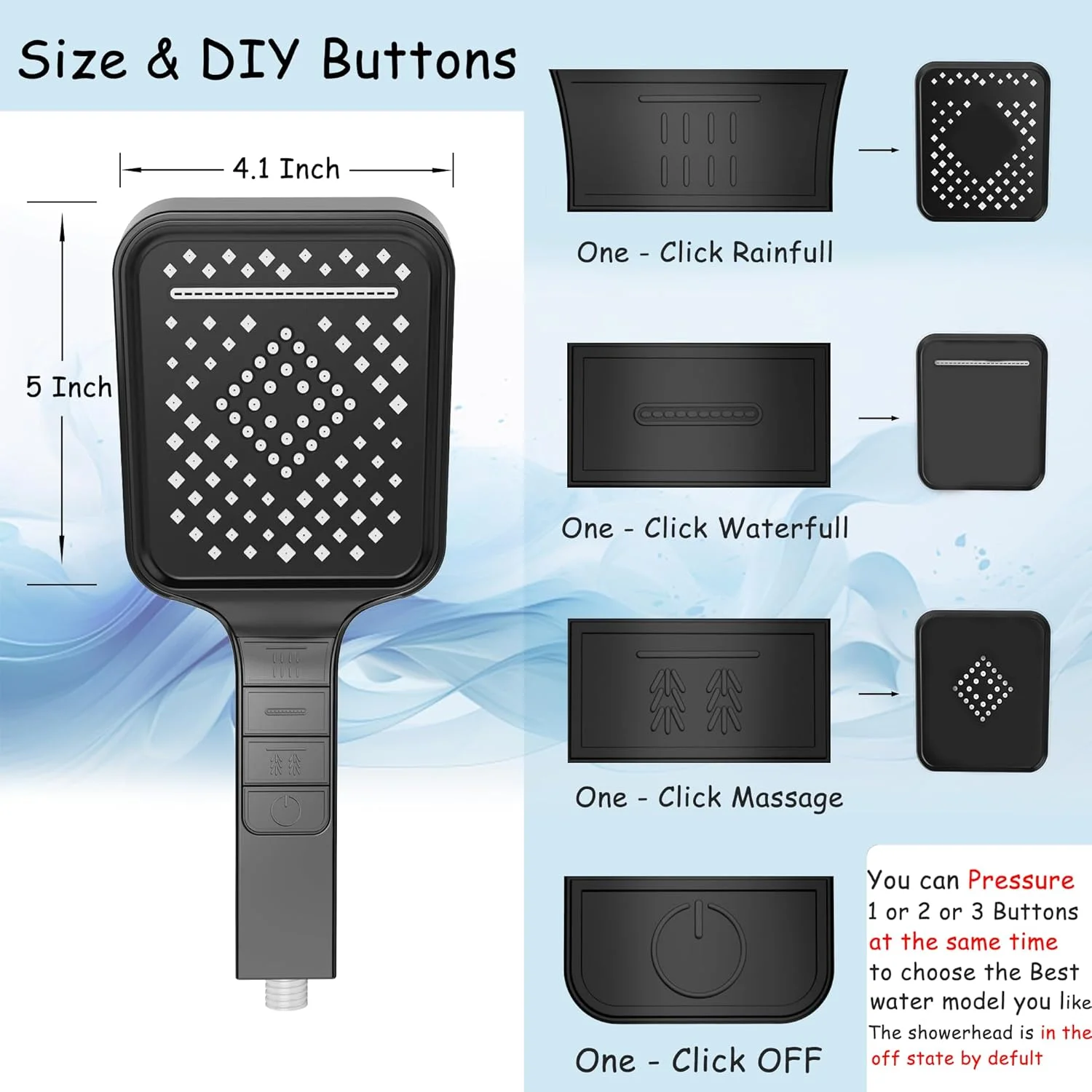 سردوش دستی KASTWAVE، سردوش فشار قوی با 7 حالت، سردوش پنل مربعی بزرگ با دکمه تقویت کننده، به همراه شلنگ و پایه قابل تنظیم (مشکی) سردوش دستی KASTWAVE، سردوش فشار قوی با 7 حالت، سردوش پنل مربعی بزرگ با دکمه تقویت کننده، به همراه شلنگ و پایه قابل تنظیم (مشکی)