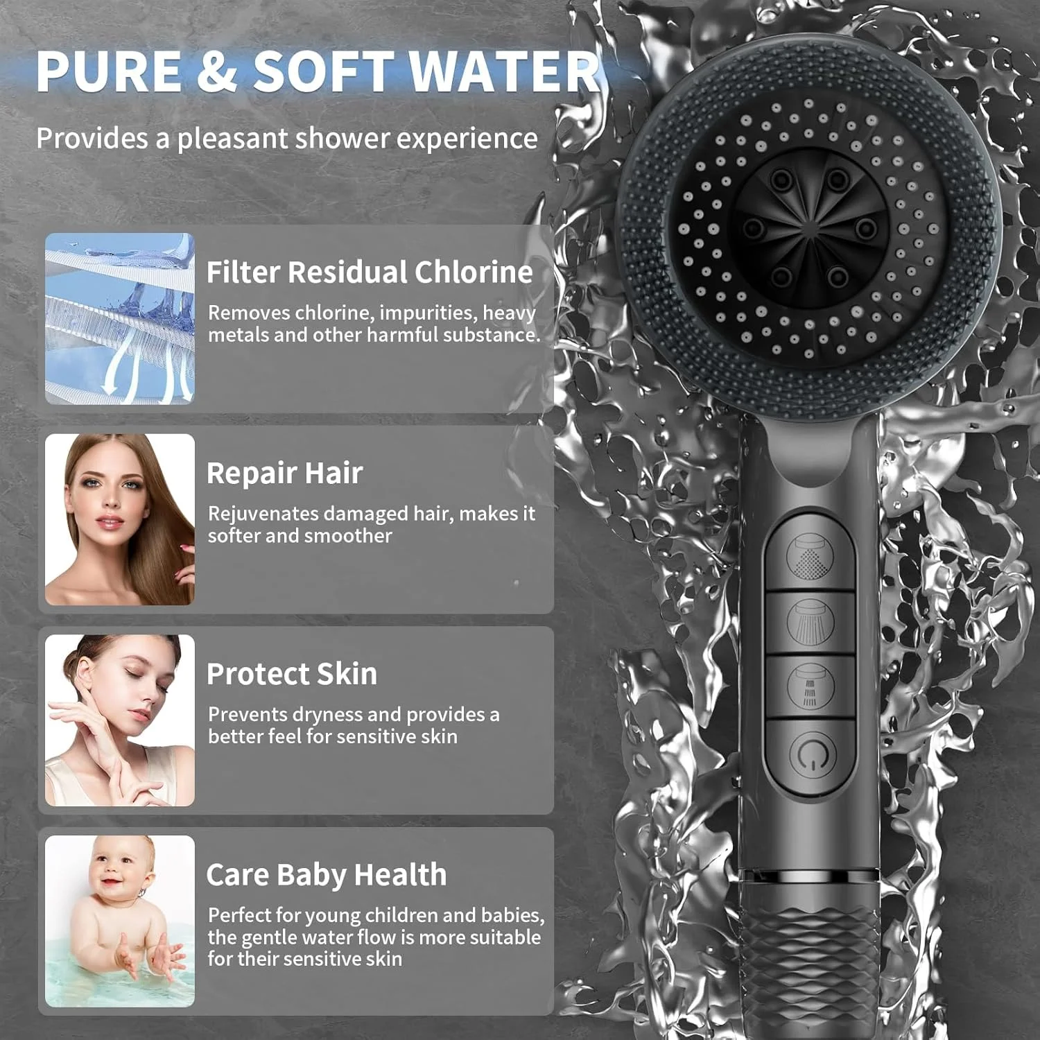 سردوش حمام فشار قوی با گوشی دستی، سردوش های فیلتردار 3+1 حالته با شلنگ 152 سانتی متری و پایه قابل تنظیم، سردوش فیلتردار فشار قوی برای آب سخت، سردوش با فیلتر آب خاکستری سردوش حمام فشار قوی با گوشی دستی، سردوش های فیلتردار 3+1 حالته با شلنگ 152 سانتی متری و پایه قابل تنظیم، سردوش فیلتردار فشار قوی برای آب سخت، سردوش با فیلتر آب خاکستری