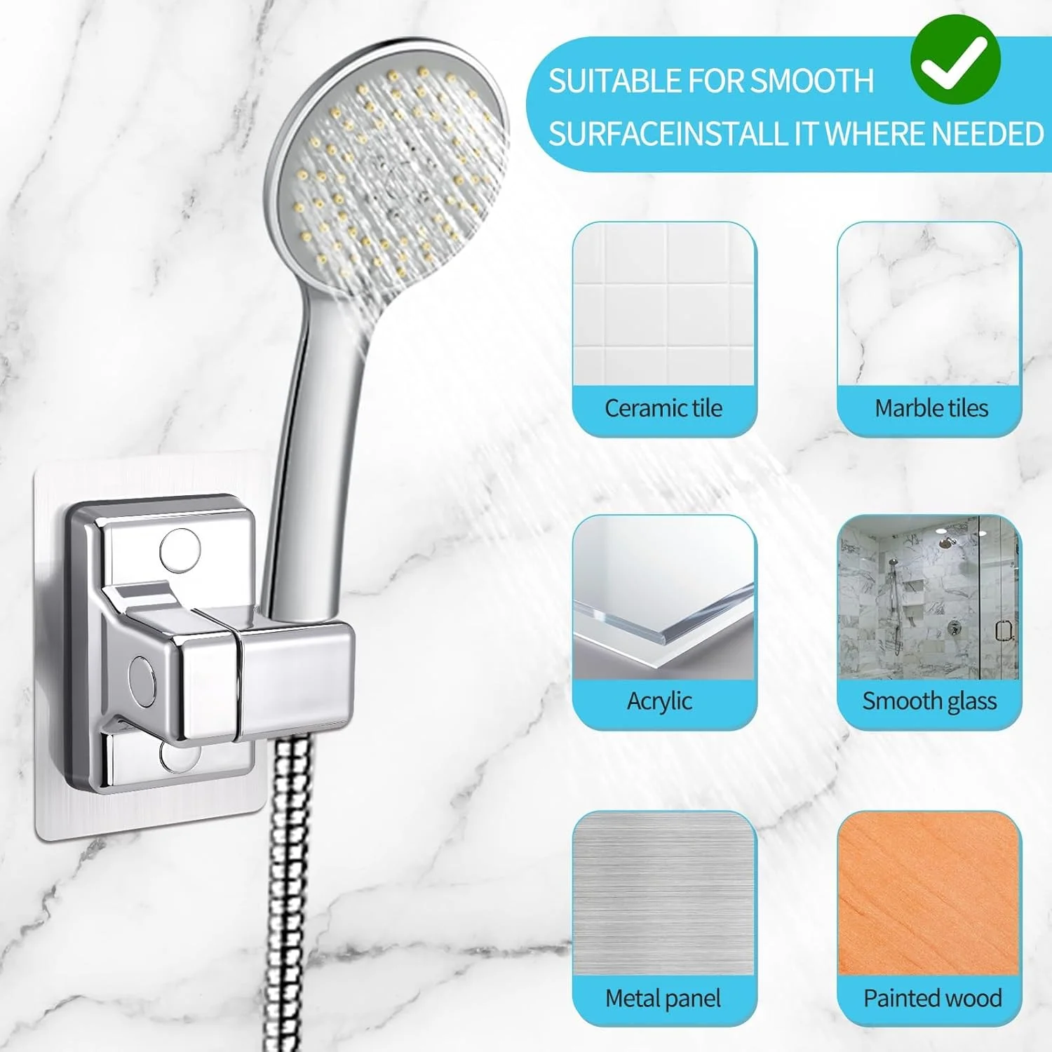 نگهدارنده سردوش حمام، پایه سردوش قابل تنظیم، نصب چسبی بدون نیاز به سوراخکاری، چرخش 360 درجه، نگهدارنده سردوش ABS، مناسب برای حمام، هتل، خانه، بسته 2 عددی