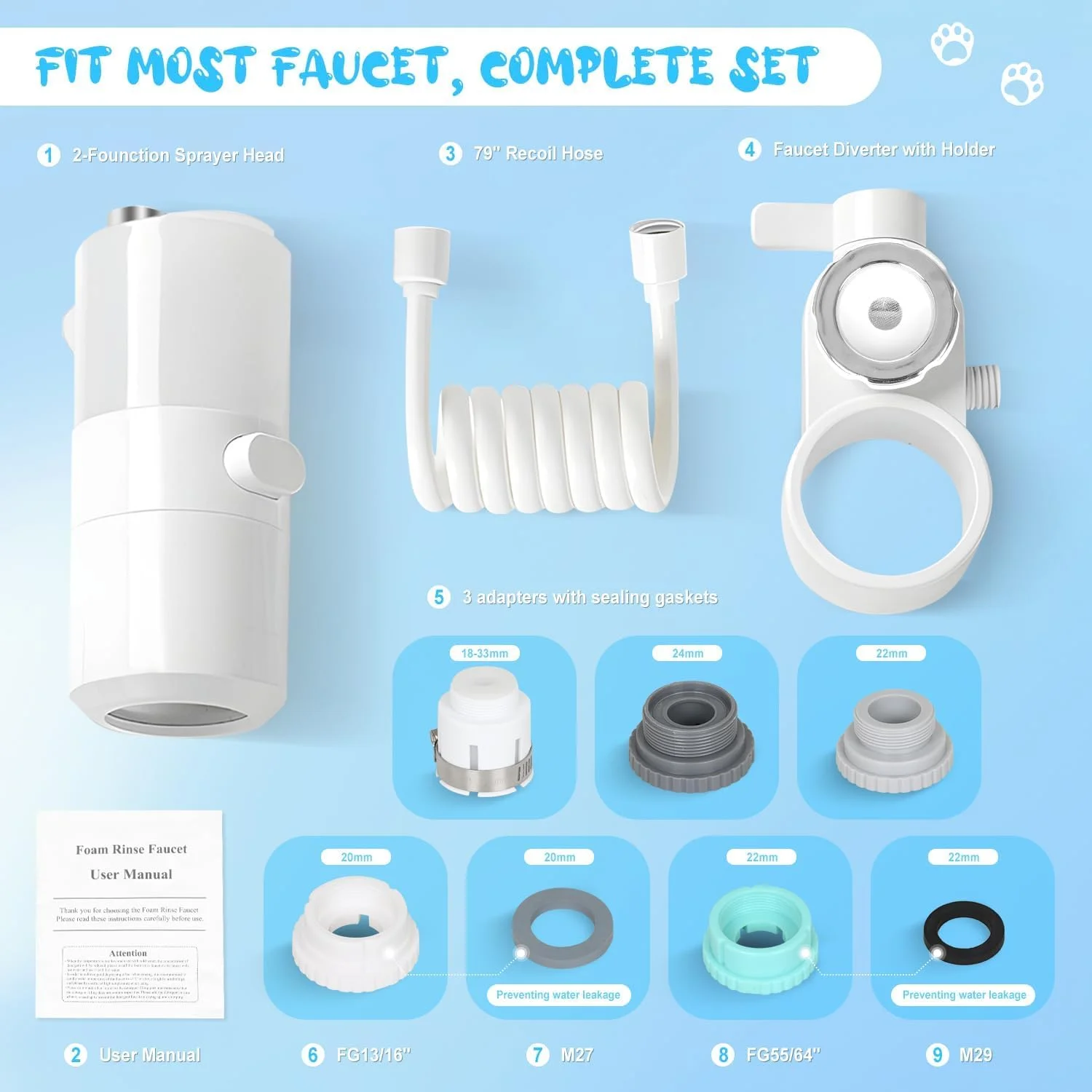 سردوش KASTWAVE، اسپری شیر آب سینک با 6 آداپتور سازگار، شلنگ جمع شونده، مخلوط کردن خودکار مواد شوینده، مجموعه برای نصب آسان، اسپری شلنگ برای آشپزخانه، حمام و رختشویی سردوش KASTWAVE، اسپری شیر آب سینک با 6 آداپتور سازگار، شلنگ جمع شونده، مخلوط کردن خودکار مواد شوینده، مجموعه برای نصب آسان، اسپری شلنگ برای آشپزخانه، حمام و رختشویی