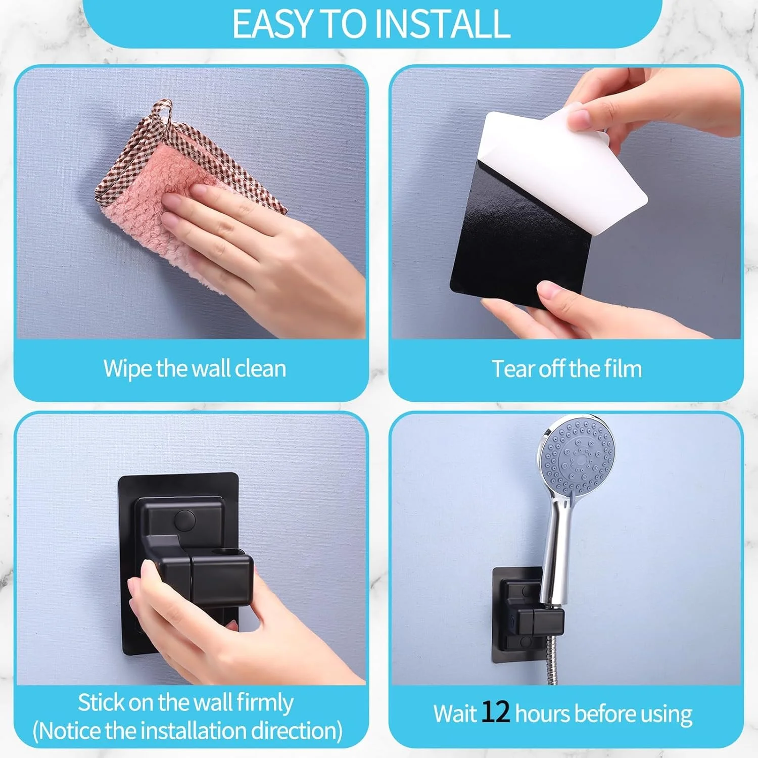 نگهدارنده سردوش حمام، پایه سردوش قابل تنظیم، نصب چسبی بدون نیاز به سوراخکاری، چرخش 360 درجه، نگهدارنده سردوش ABS، مناسب برای حمام، هتل، خانه، بسته 2 عددی