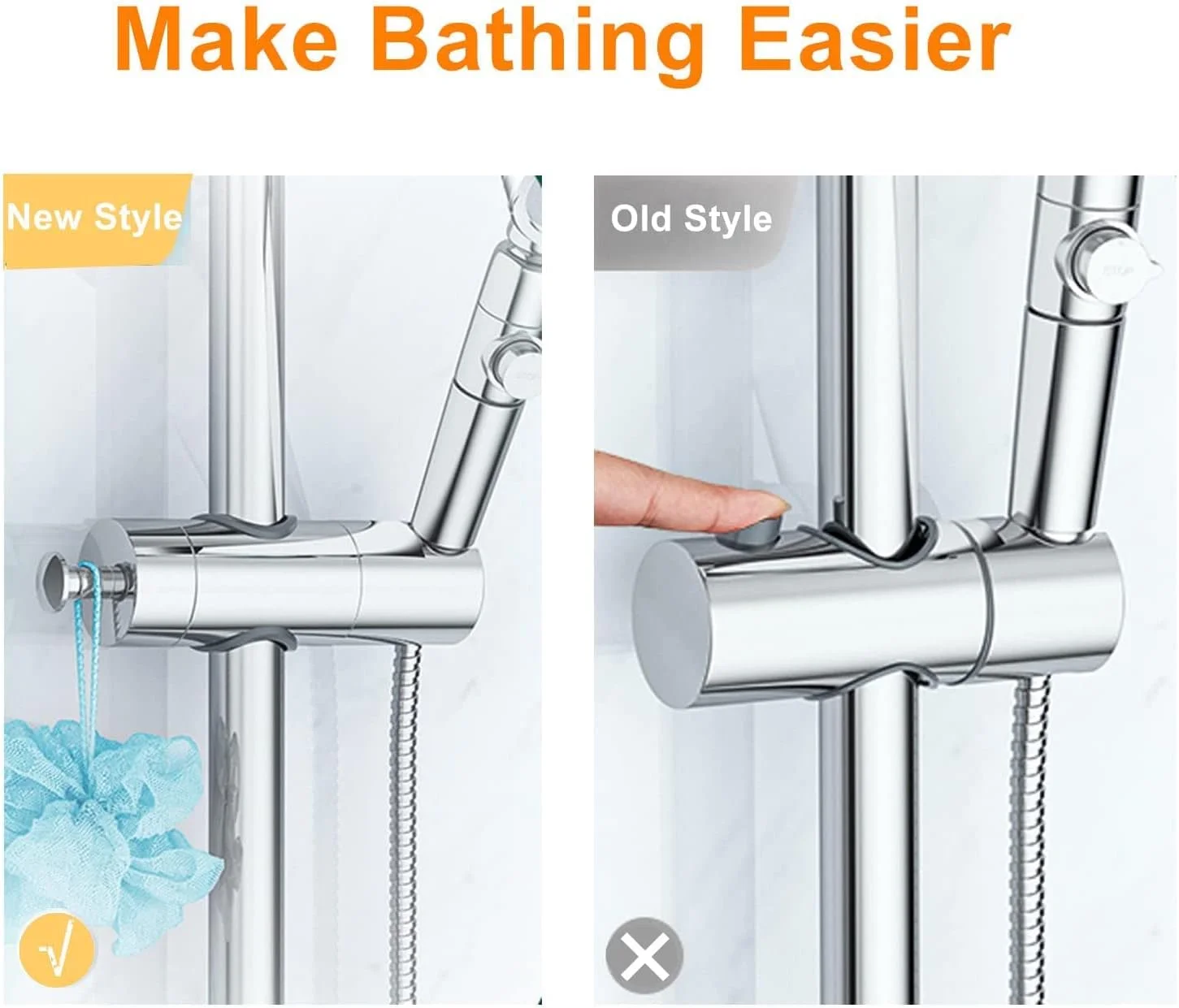 نگهدارنده سردوش KASTWAVE، یونیورسال 20-25 میلی متر O.D. قابل تنظیم دستی، براکت میله دوش، نگهدارنده دیواری دوش با روکش کروم