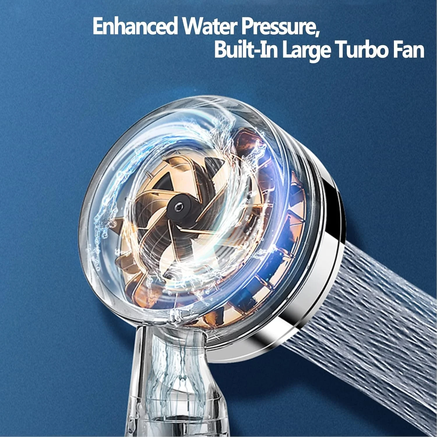 دوش دستی توربو با پروانه افزایش فشار آب، سر دوش ماساژ توربو اسپا، نصب آسان و دارای سوییچ قابل تنظیم (نقره ای)