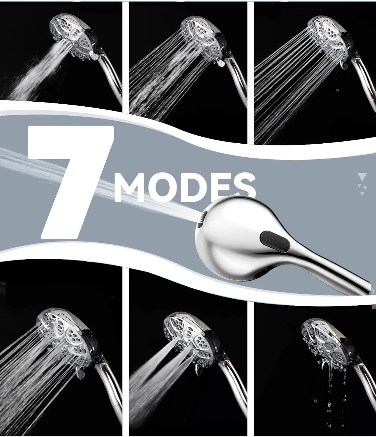 سردوش حمام KASTWAVE با سردوش دستی، سردوش دستی فشار قوی با 7 حالت، مجموعه سردوش جداشدنی با شلنگ استیل ضد زنگ و براکت سردوش (کروم) سردوش حمام KASTWAVE با سردوش دستی، سردوش دستی فشار قوی با 7 حالت، مجموعه سردوش جداشدنی با شلنگ استیل ضد زنگ و براکت سردوش (کروم)