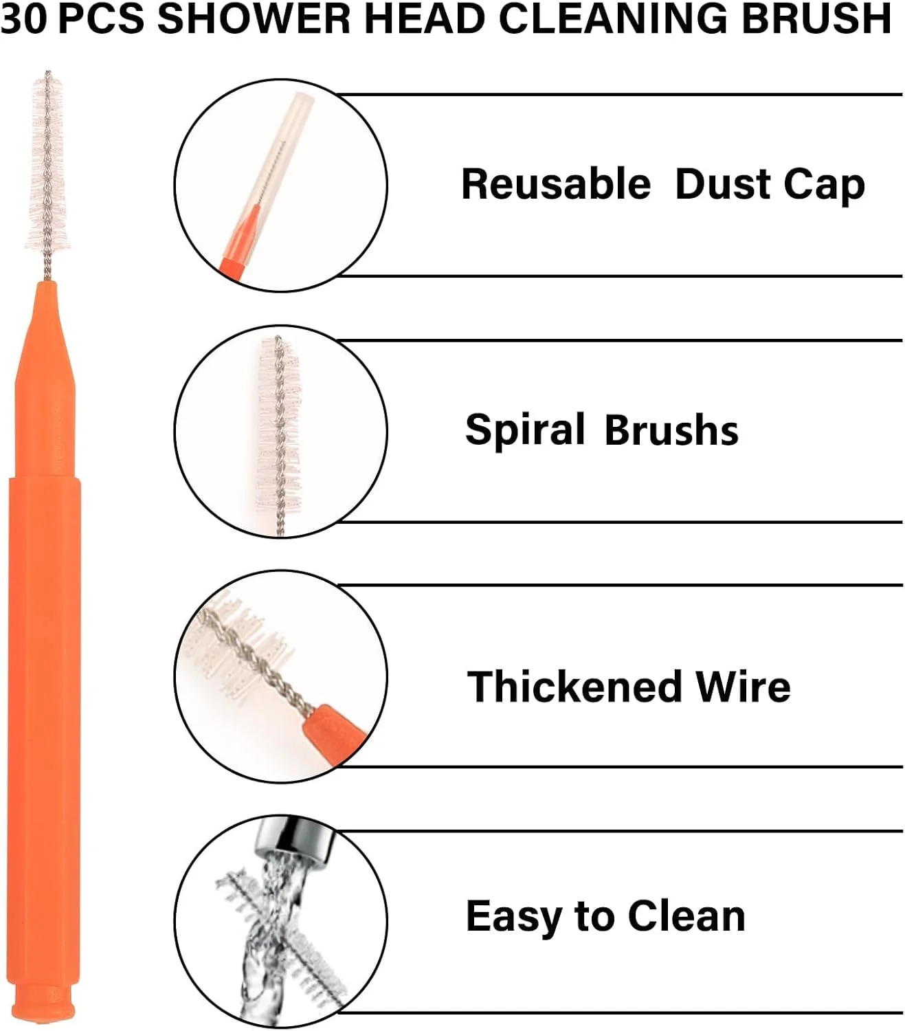 مجموعه 30 عددی ابزار تمیز کننده سر دوش، ابزار چند منظوره تمیز کننده سوراخ با برس های تمیز کننده سر دوش و سوزن های تمیز کننده سر دوش، برس تمیز کننده سوراخ های کوچک ضد گرفتگی سر دوش