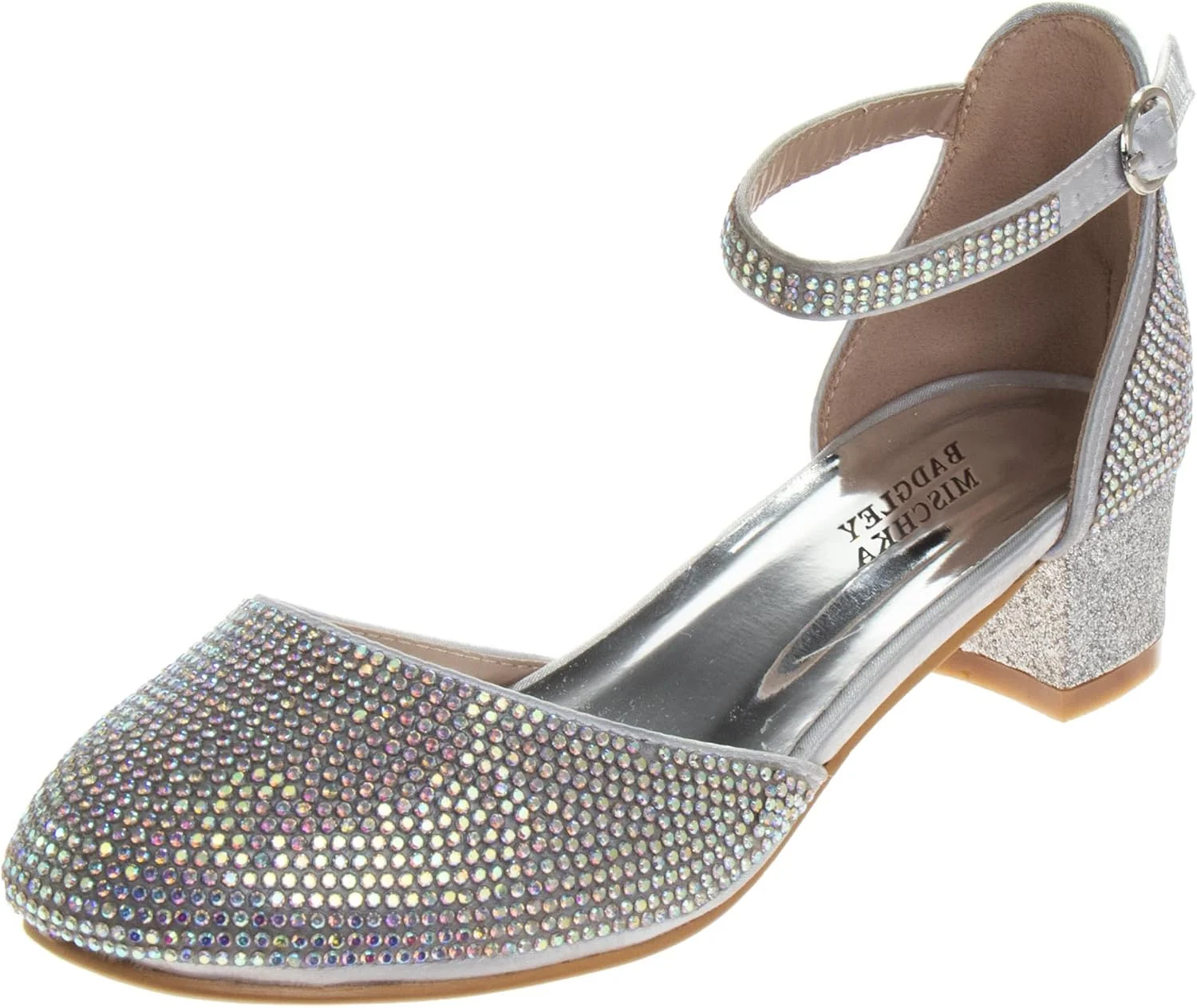 کفش مجلسی پاشنه کوتاه دخترانه جومو، صندل های بند دار براق مناسب مهمانی و مراسم رسمی