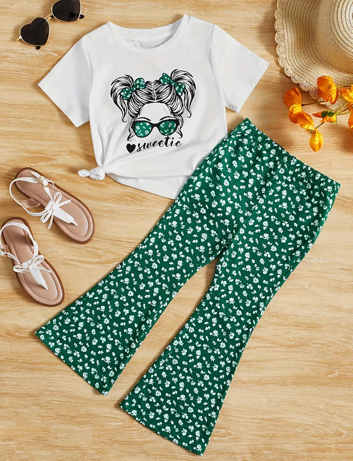 ست دو تکه دخترانه SEAUR، لباس بچه گانه، تاپ و شلوار، لباس های خنک و زیبای تابستانی، مناسب سنین 3 تا 14 سال