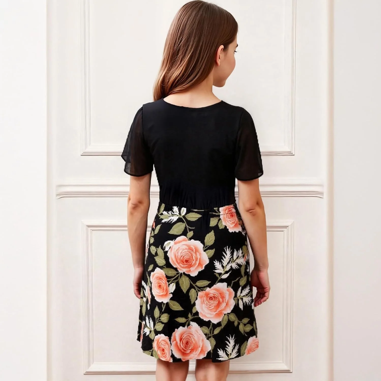 ست لباس دخترانه، تاپ آستین چین‌دار شبیه پنبه و دامن گل‌دار کشی، یک تکه لباس مهمانی برای تابستان، پارچه قابل تنفس و انعطاف‌پذیر، سنین 8 تا 12 سال، مناسب برای جشن‌ها و دورهمی‌ها