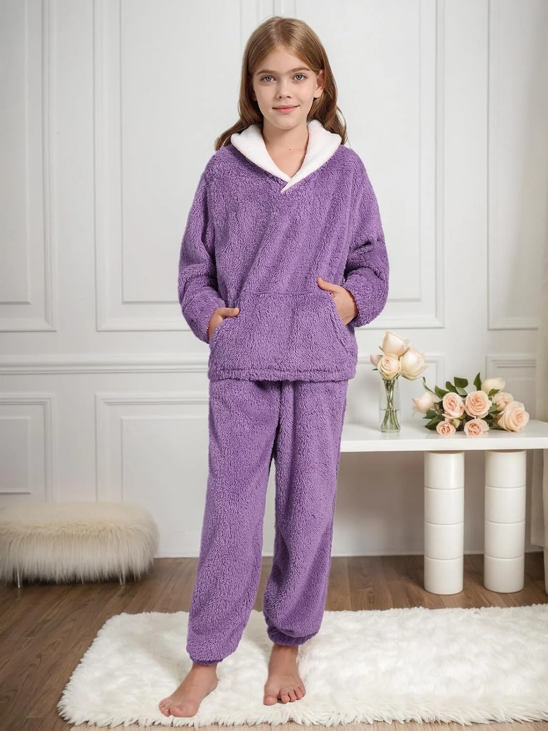 ست شلوار پشمی دخترانه پسرانه Patgoal، لباس های زمستانی دو تکه، بلوز یقه برگردان، لباس های سایز 6-14 سال