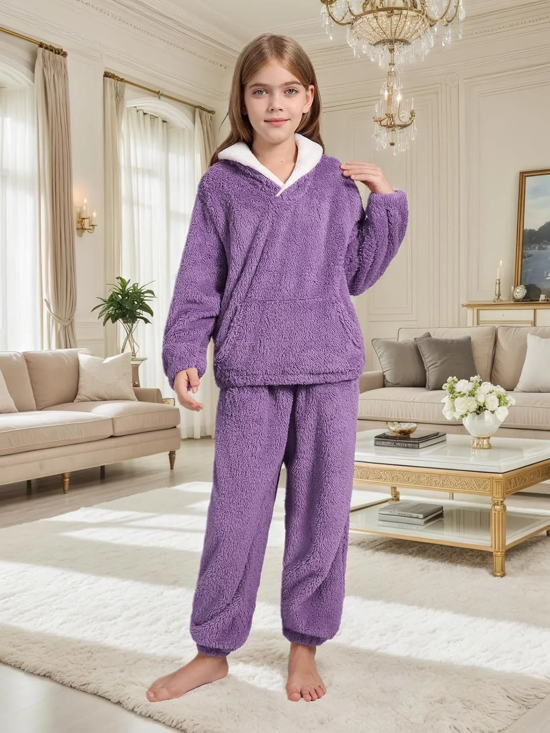 ست شلوار پشمی دخترانه پسرانه Patgoal، لباس های زمستانی دو تکه، بلوز یقه برگردان، لباس های سایز 6-14 سال