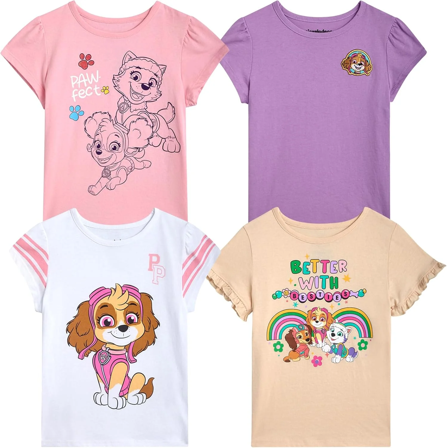 تی شرت های دخترانه نیکلودئون پاو پاترول اسکای اورست لیبرتی - بسته 4 عددی آستین کوتاه برای کودکان نوپا و دختران کوچک
