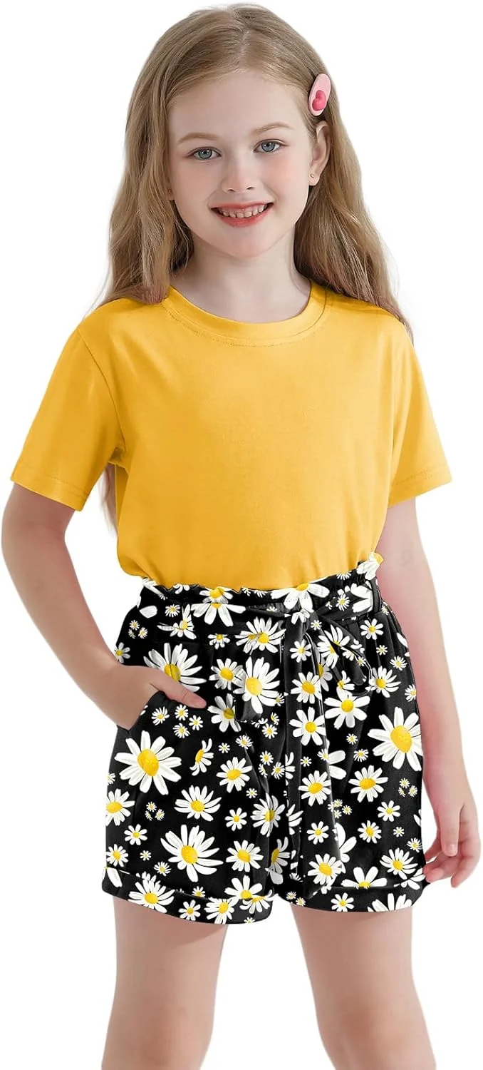 لباس دخترانه دو تکه طرح تایلندی مناسب تعطیلات تابستانی شامل تیشرت و شلوارک ست برای دختران 4 تا 13 سال