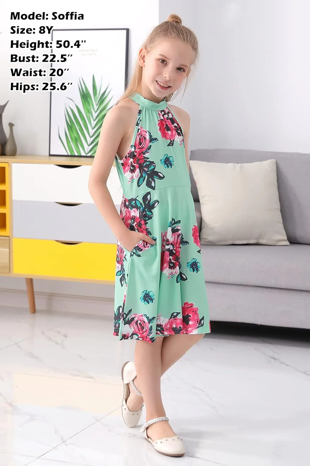 پیراهن دخترانه GORLYA یقه هالتر، آستین حلقه ای، مناسب تابستان، مدل خورشیدی، مدل A-line به همراه جیب، مناسب کودکان 4 تا 14 سال پیراهن دخترانه GORLYA یقه هالتر، آستین حلقه ای، مناسب تابستان، مدل خورشیدی، مدل A-line به همراه جیب، مناسب کودکان 4 تا 14 سال