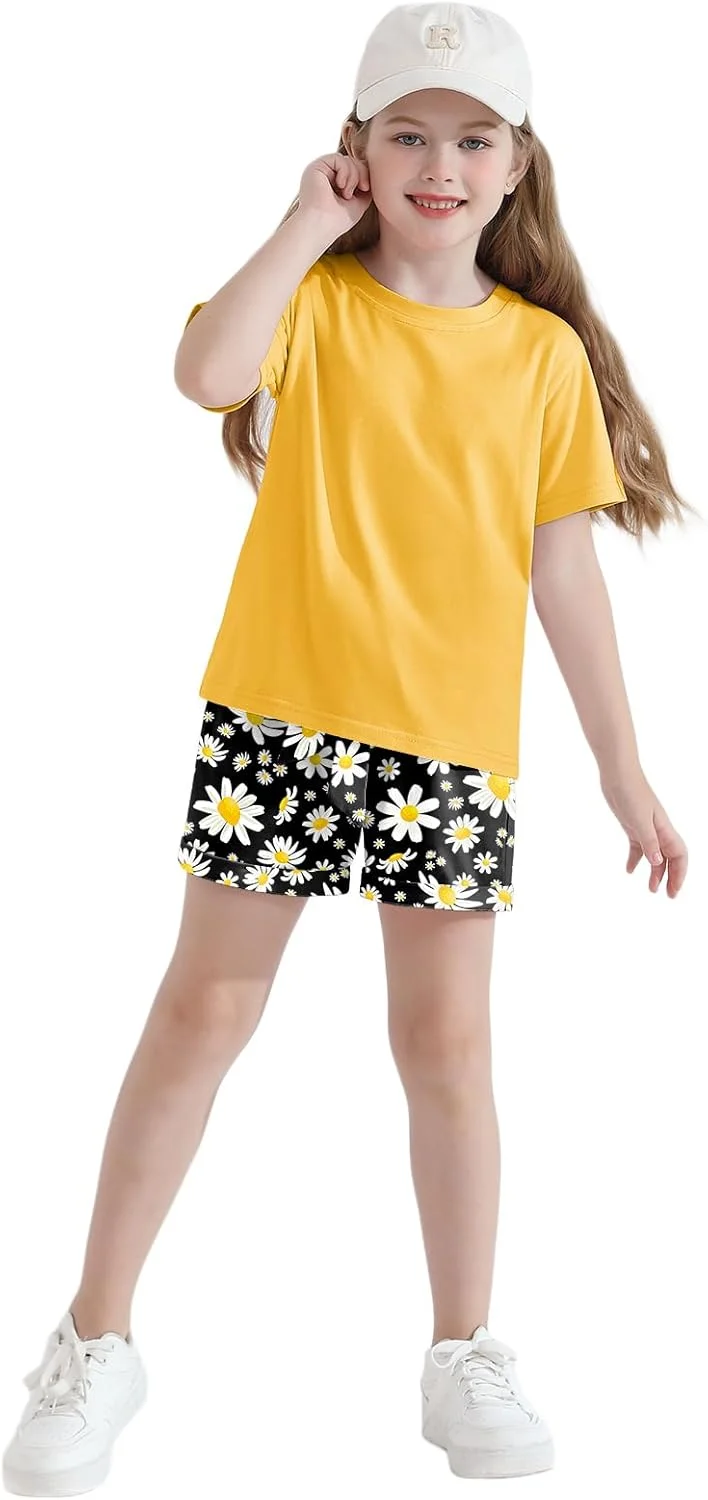 لباس دخترانه دو تکه طرح تایلندی مناسب تعطیلات تابستانی شامل تیشرت و شلوارک ست برای دختران 4 تا 13 سال