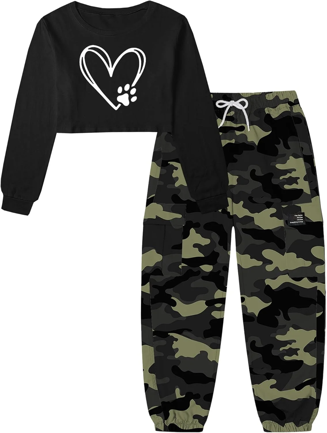 ست دو تکه دخترانه Betusline، تاپ آستین کوتاه و شلوار کارگو، لباس های مد روز، سایز 4T-14 سال