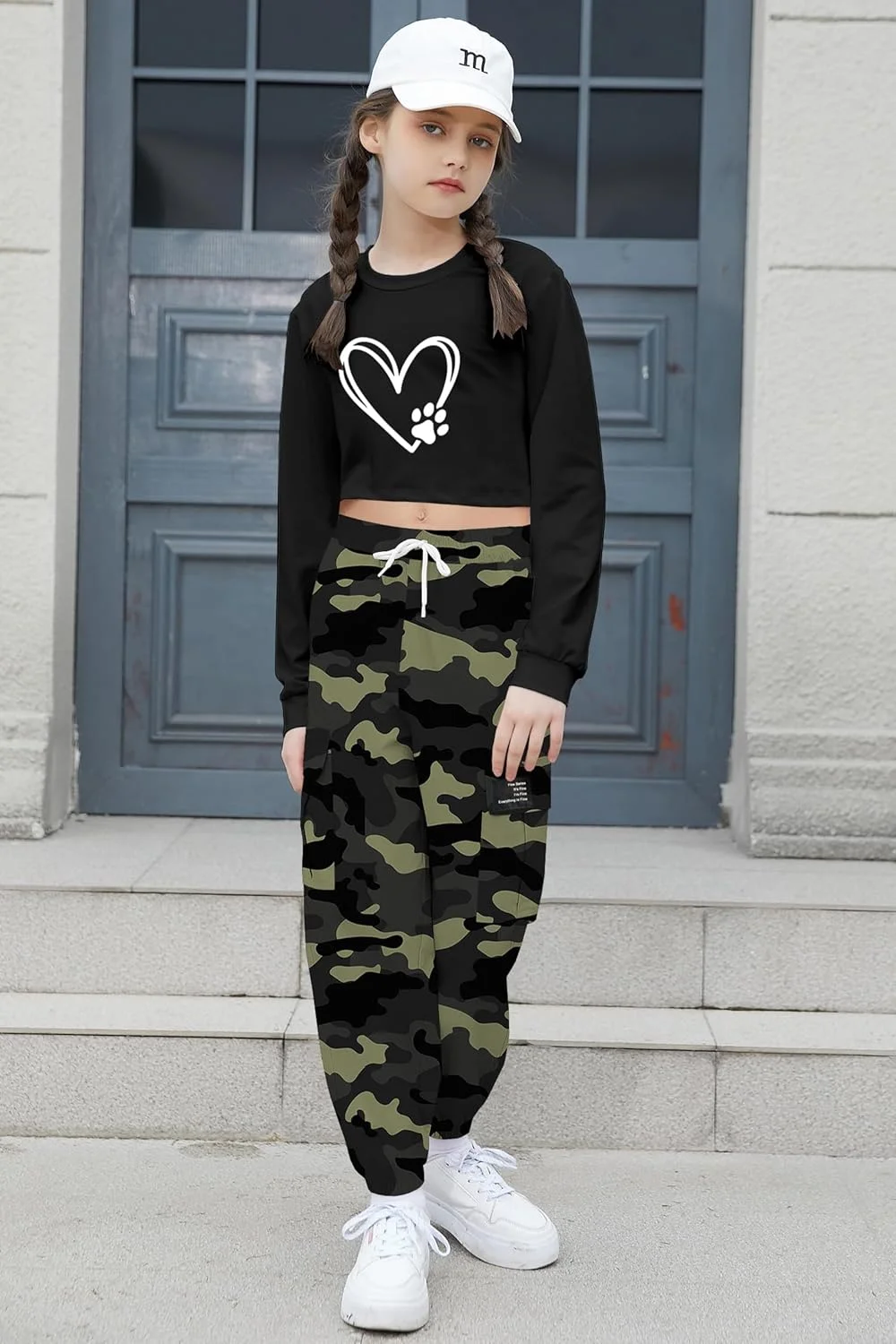 ست دو تکه دخترانه Betusline، تاپ آستین کوتاه و شلوار کارگو، لباس های مد روز، سایز 4T-14 سال