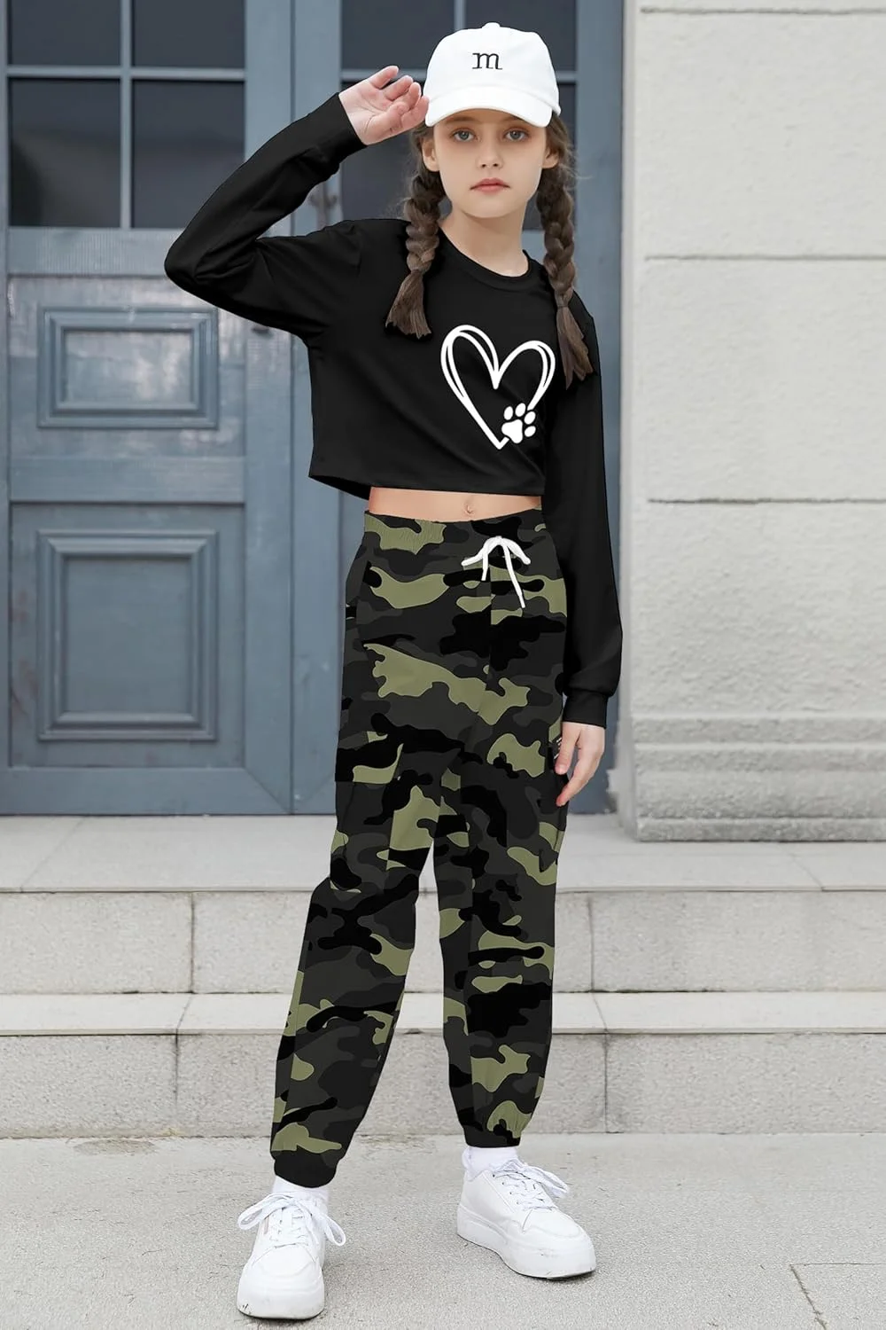 ست دو تکه دخترانه Betusline، تاپ آستین کوتاه و شلوار کارگو، لباس های مد روز، سایز 4T-14 سال