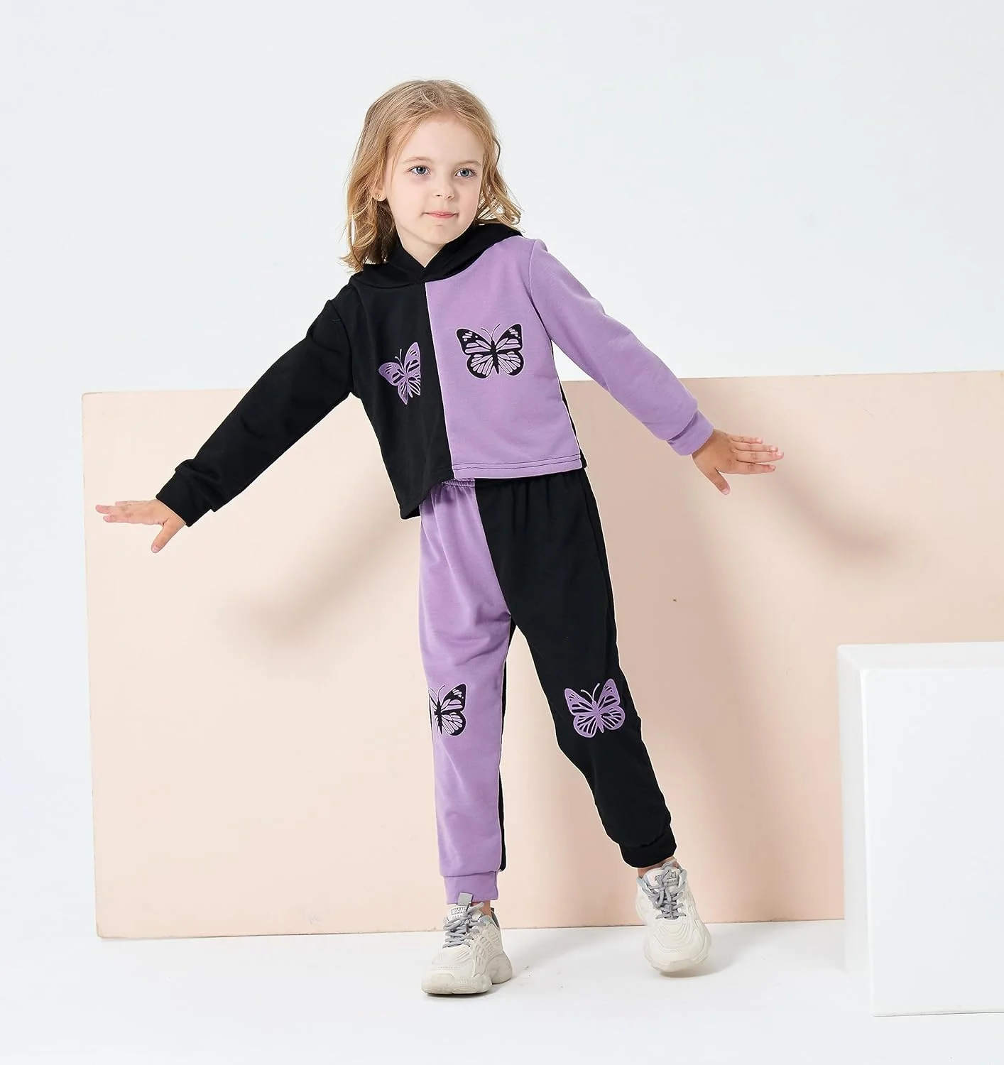 لباس دخترانه بچه گانه - هودی طرح دار و شلوار گرمکن دخترانه