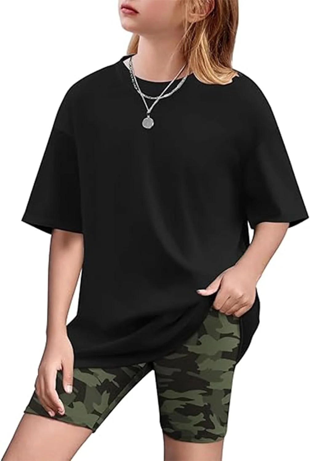 ست لباس دخترانه Xumplo، شامل تیشرت آستین کوتاه و شلوارک دوچرخه سواری، مناسب برای تابستان