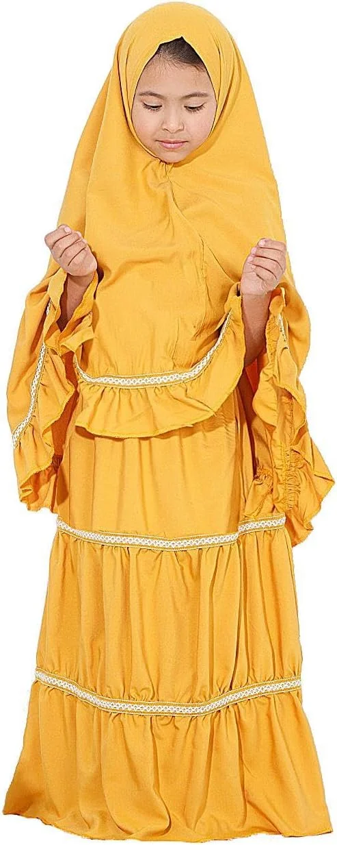 لباس نماز دو تکه دخترانه با جزئیات چین‌دار