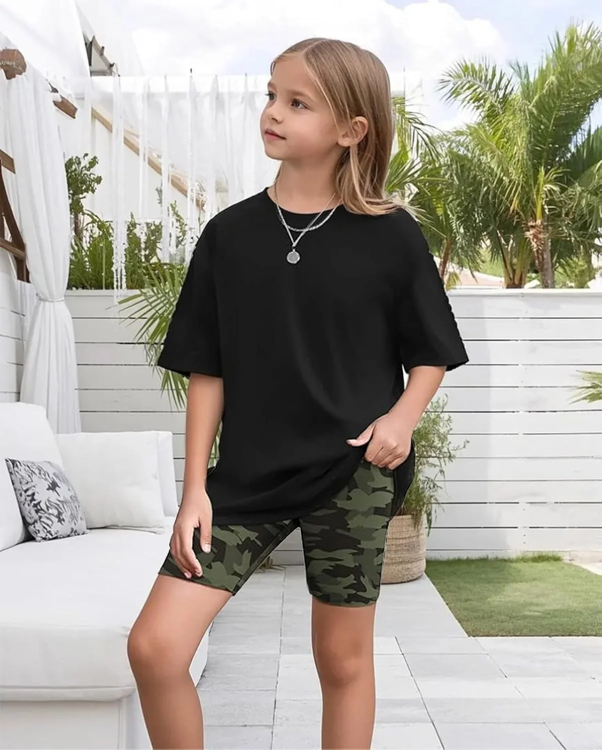 ست لباس دخترانه Xumplo، شامل تیشرت آستین کوتاه و شلوارک دوچرخه سواری، مناسب برای تابستان