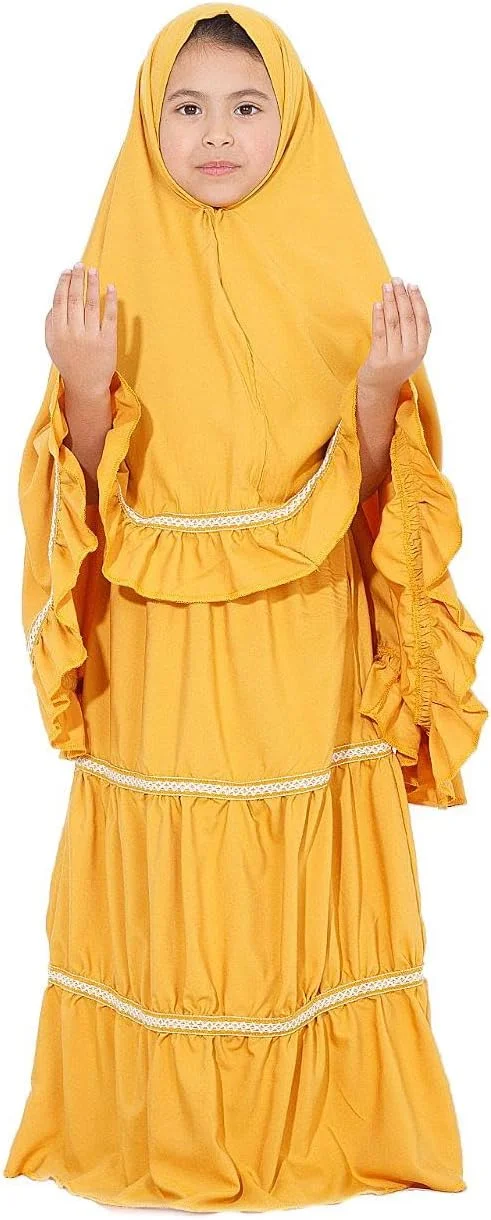 لباس نماز دو تکه دخترانه با جزئیات چین‌دار