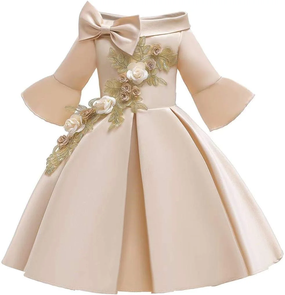 پیراهن مجلسی دخترانه BestGift مدل Satin طرح گل‌دار