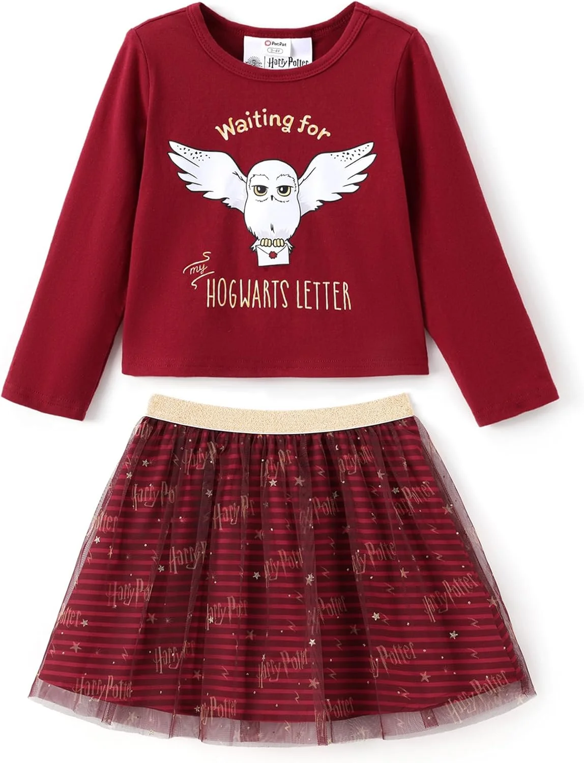 لباس دخترانه با طرح گریفیندور هاگوارتز جغد و دامن چهارخانه قرمز، مناسب تولد