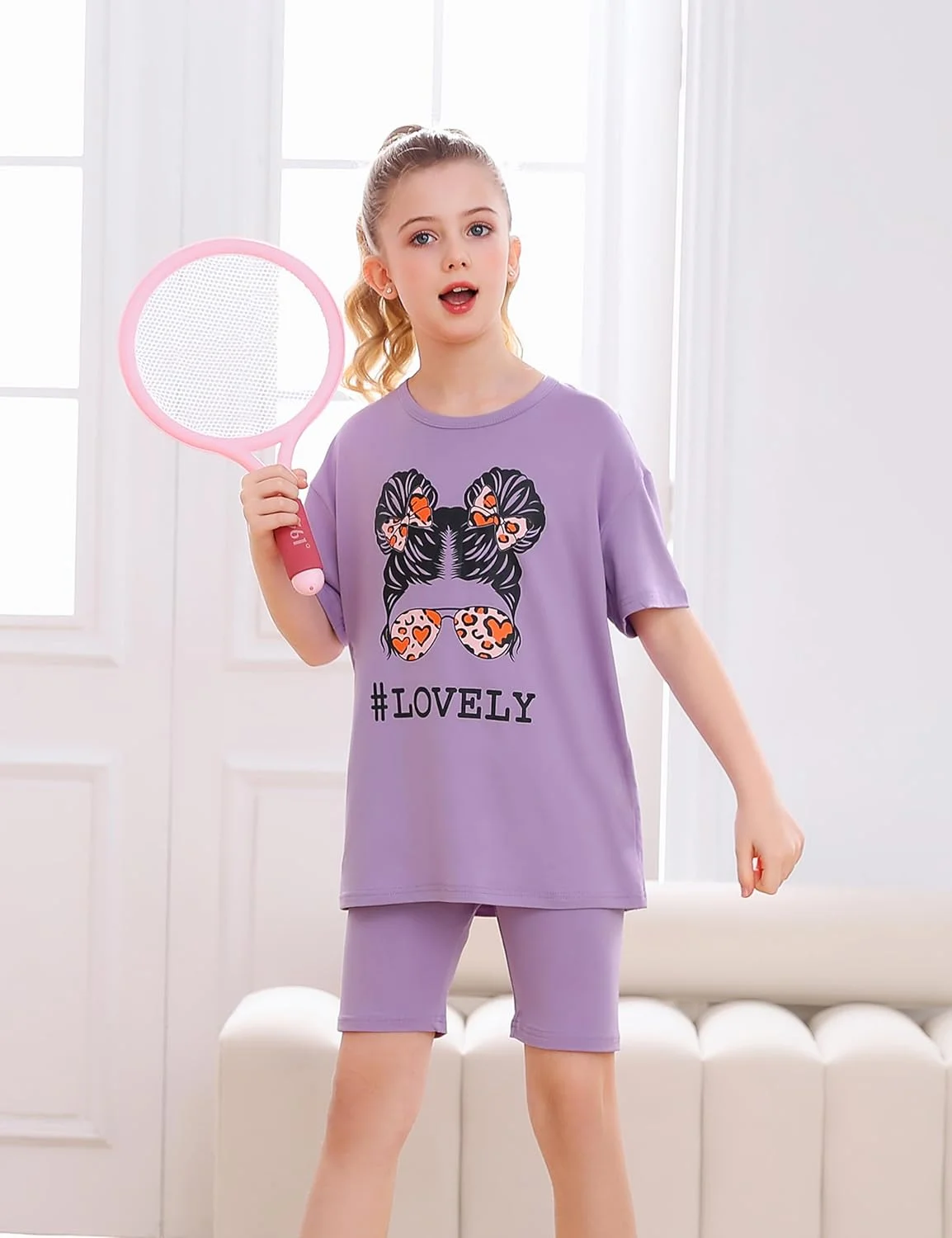 ست لباس دخترانه دو تکه EuquixZeph، تیشرت آستین کوتاه بزرگ و شلوارک ورزشی مناسب دویدن و دوچرخه سواری، سایز 5 تا 12 سال ست لباس دخترانه دو تکه EuquixZeph، تیشرت آستین کوتاه بزرگ و شلوارک ورزشی مناسب دویدن و دوچرخه سواری، سایز 5 تا 12 سال