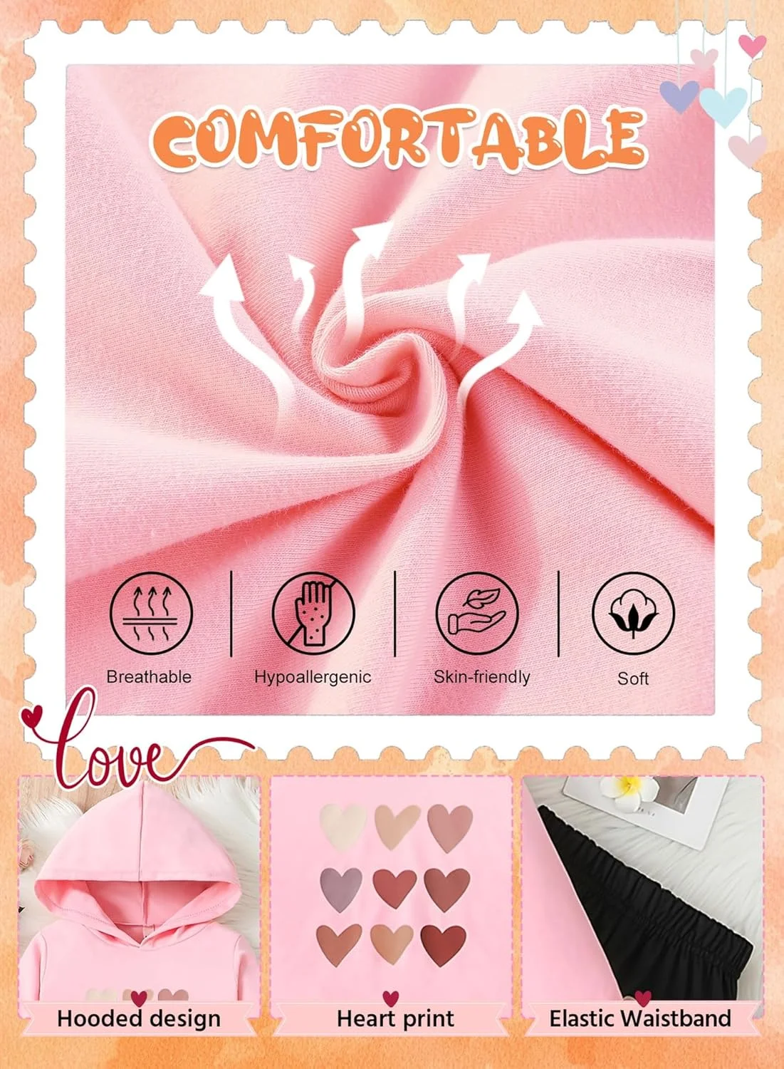 ست لباس راحتی دخترانه بچه گانه با طرح قلب