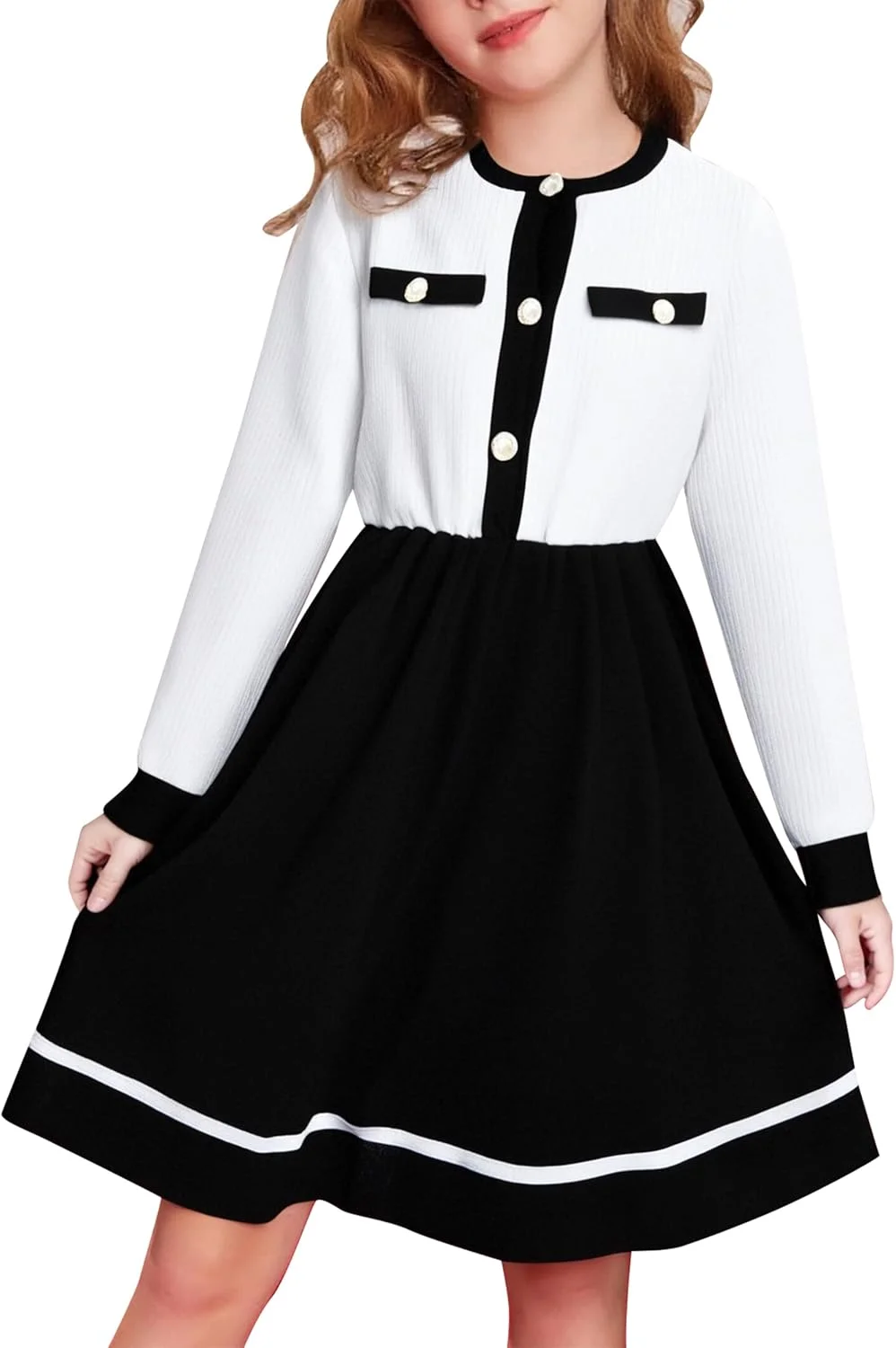 پیراهن آستین بلند دخترانه Yhnslsf مناسب پاییز و زمستان، دکمه دار، مدل A، لباس های غیر رسمی پرنسسی مناسب تعطیلات برای دختران 8 تا 12 سال