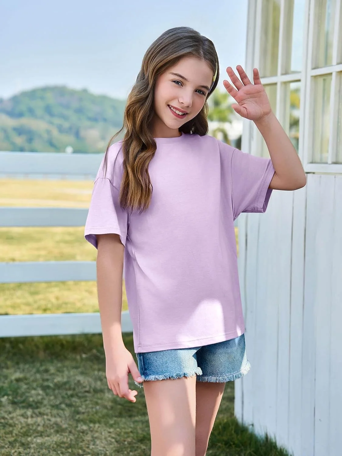تی‌شرت آستین کوتاه دخترانه Haloumoning، تاپ‌های گشاد تابستانی بچه‌گانه، تیشرت‌های یقه گرد ساده و روزمره 5-14 سال